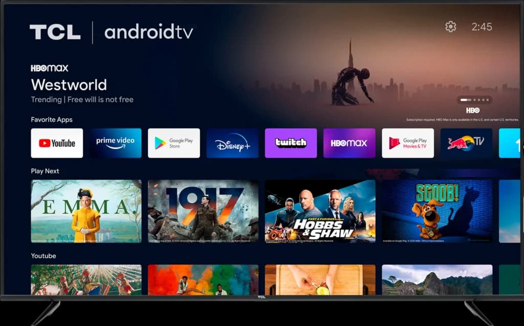 Smart TV showing a streaming home screen
